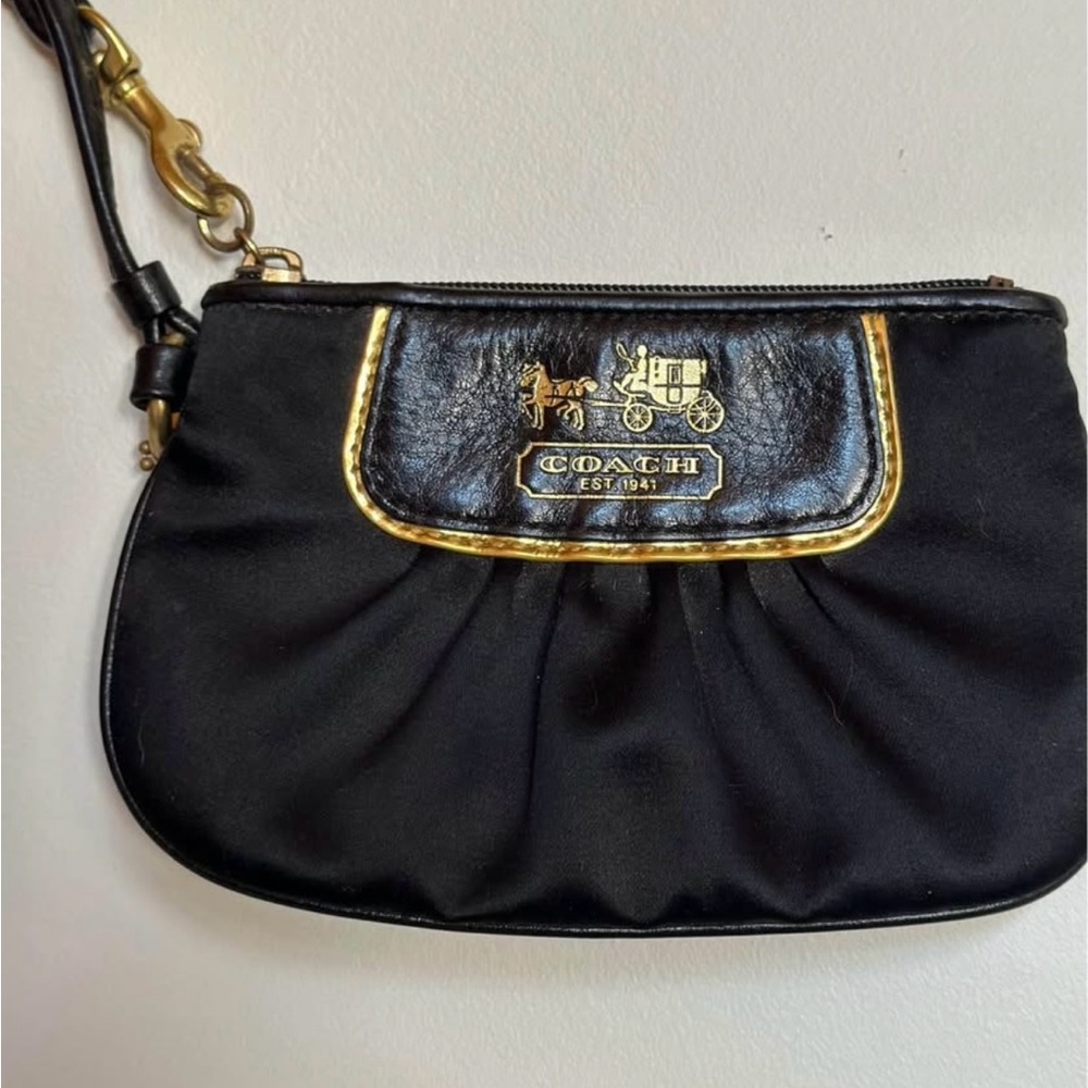 Coach satin Black and Gold clutch